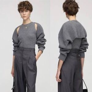 THE FRANKIE SHOP NWT Size L Knit Shrug Sweater Set Storm Gray Tank Shell & Cardi